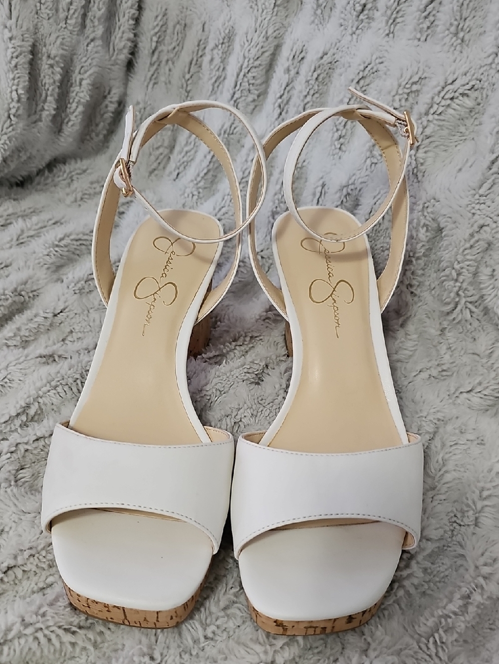Jessica Simpson White Cork Platform Ankle-Strap Sandals